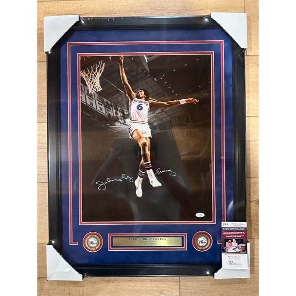 Julius "Dr. J" Erving signed autographed 76ers 16x20 photo framed JSA